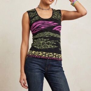 Cache Y2K 90s Multicolor‎ Animal Print Cheetah Sleeveless Knit Top Size Medium